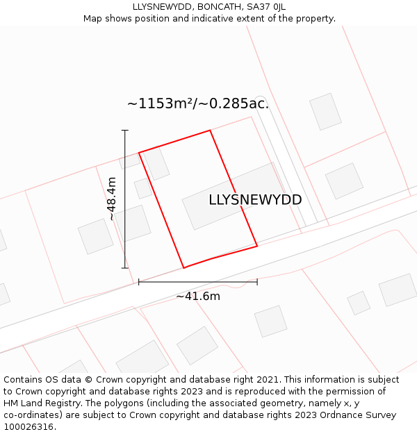 LLYSNEWYDD, BONCATH, SA37 0JL: Plot and title map