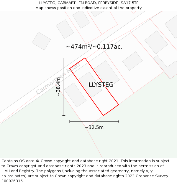 LLYSTEG, CARMARTHEN ROAD, FERRYSIDE, SA17 5TE: Plot and title map