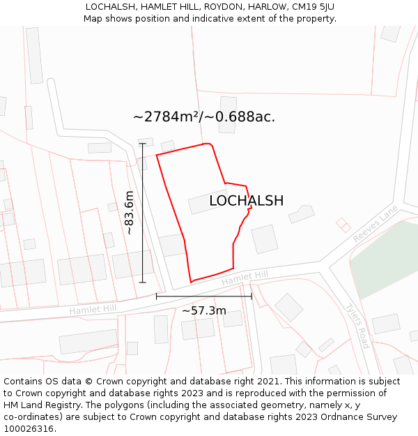 LOCHALSH, HAMLET HILL, ROYDON, HARLOW, CM19 5JU: Plot and title map