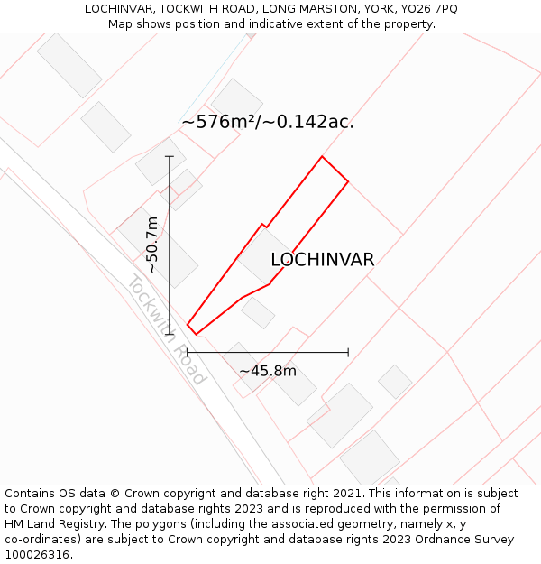 LOCHINVAR, TOCKWITH ROAD, LONG MARSTON, YORK, YO26 7PQ: Plot and title map