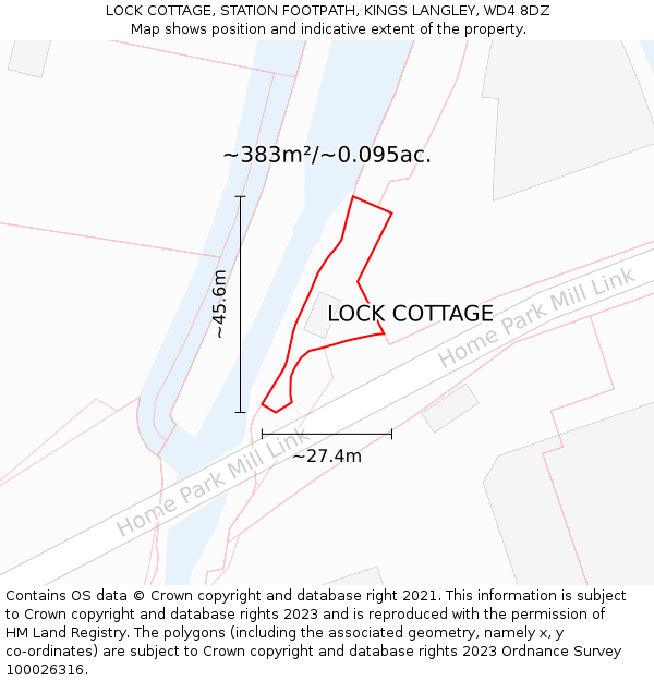 LOCK COTTAGE, STATION FOOTPATH, KINGS LANGLEY, WD4 8DZ: Plot and title map