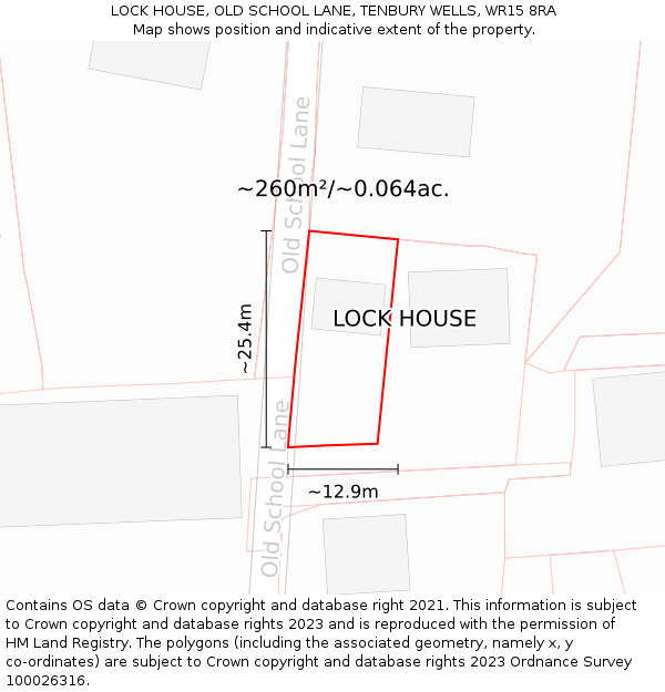 LOCK HOUSE, OLD SCHOOL LANE, TENBURY WELLS, WR15 8RA: Plot and title map