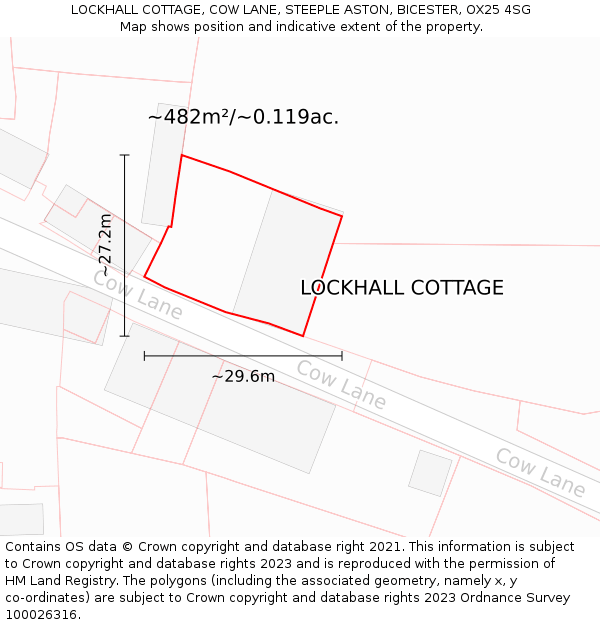 LOCKHALL COTTAGE, COW LANE, STEEPLE ASTON, BICESTER, OX25 4SG: Plot and title map