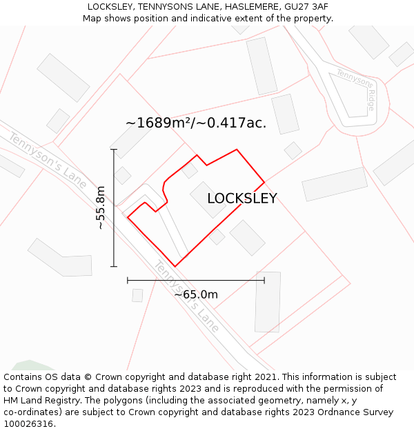 LOCKSLEY, TENNYSONS LANE, HASLEMERE, GU27 3AF: Plot and title map