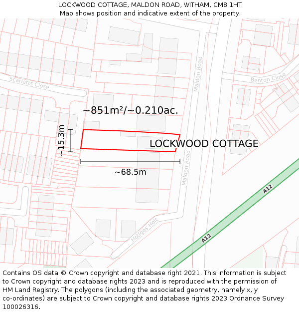 LOCKWOOD COTTAGE, MALDON ROAD, WITHAM, CM8 1HT: Plot and title map