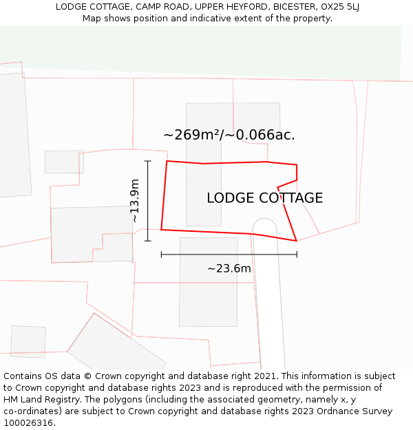 LODGE COTTAGE, CAMP ROAD, UPPER HEYFORD, BICESTER, OX25 5LJ: Plot and title map