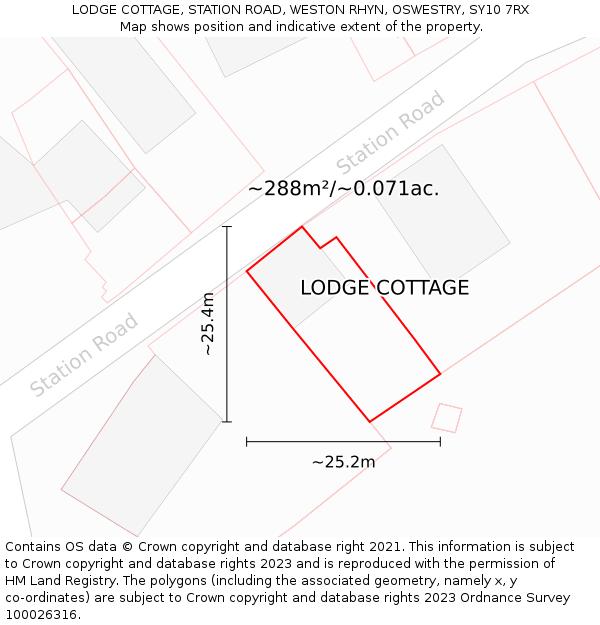 LODGE COTTAGE, STATION ROAD, WESTON RHYN, OSWESTRY, SY10 7RX: Plot and title map