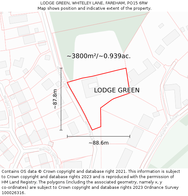 LODGE GREEN, WHITELEY LANE, FAREHAM, PO15 6RW: Plot and title map