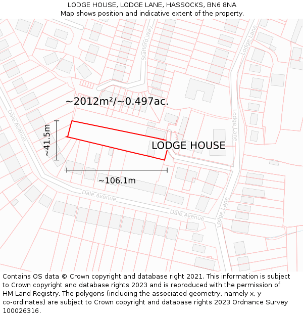 LODGE HOUSE, LODGE LANE, HASSOCKS, BN6 8NA: Plot and title map