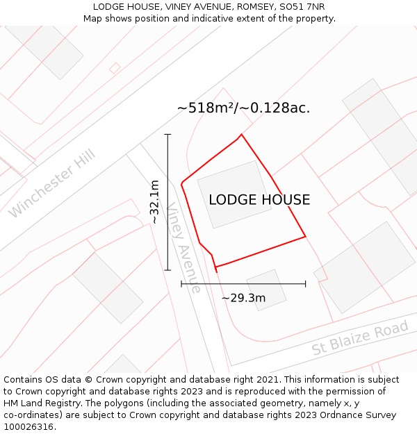 LODGE HOUSE, VINEY AVENUE, ROMSEY, SO51 7NR: Plot and title map