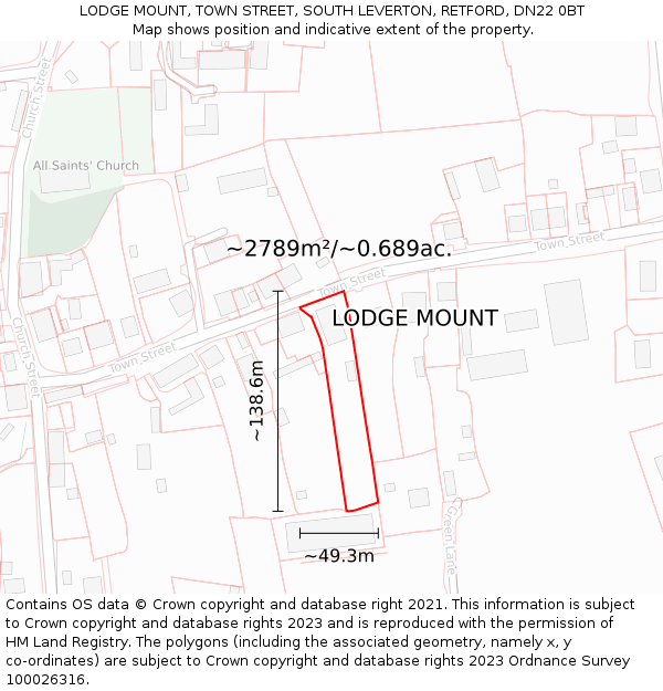 LODGE MOUNT, TOWN STREET, SOUTH LEVERTON, RETFORD, DN22 0BT: Plot and title map