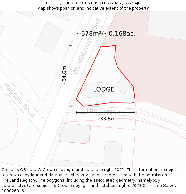 LODGE, THE CRESCENT, NOTTINGHAM, NG3 4JB: Plot and title map