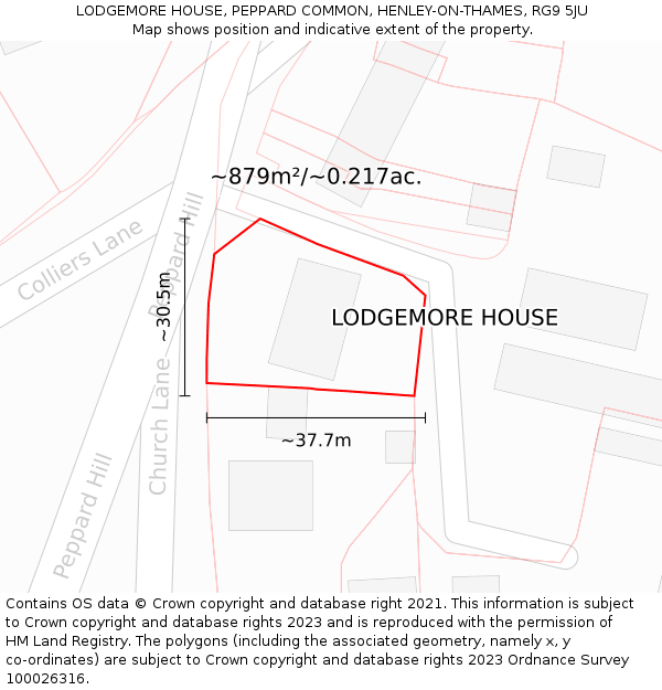 LODGEMORE HOUSE, PEPPARD COMMON, HENLEY-ON-THAMES, RG9 5JU: Plot and title map