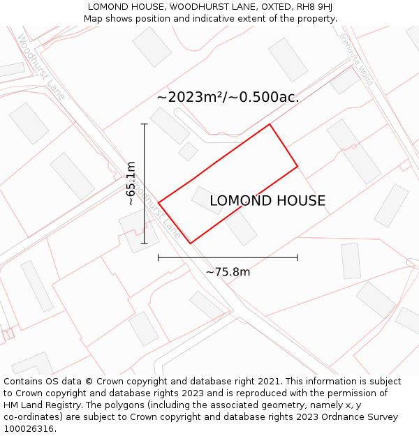 LOMOND HOUSE, WOODHURST LANE, OXTED, RH8 9HJ: Plot and title map