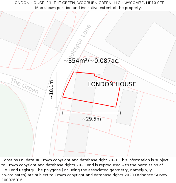 LONDON HOUSE, 11, THE GREEN, WOOBURN GREEN, HIGH WYCOMBE, HP10 0EF: Plot and title map