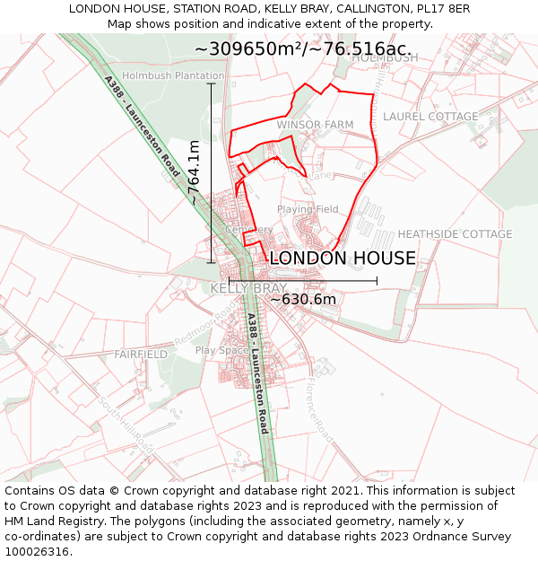 LONDON HOUSE, STATION ROAD, KELLY BRAY, CALLINGTON, PL17 8ER: Plot and title map