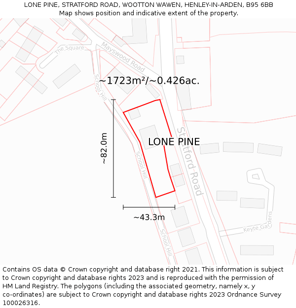 LONE PINE, STRATFORD ROAD, WOOTTON WAWEN, HENLEY-IN-ARDEN, B95 6BB: Plot and title map