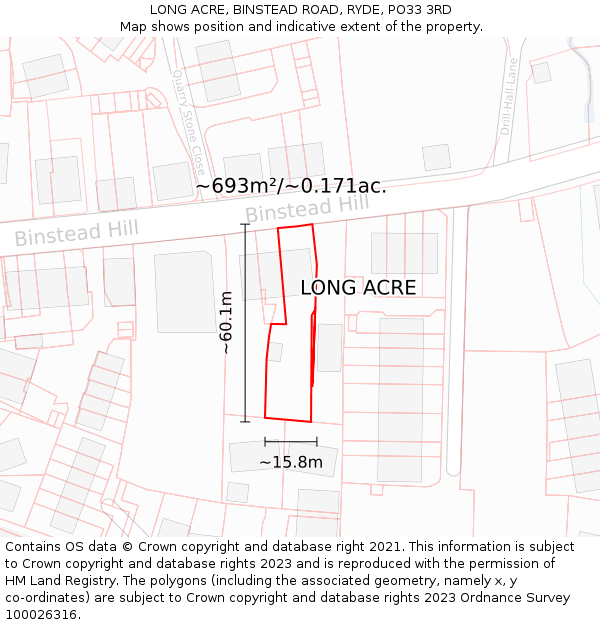 LONG ACRE, BINSTEAD ROAD, RYDE, PO33 3RD: Plot and title map