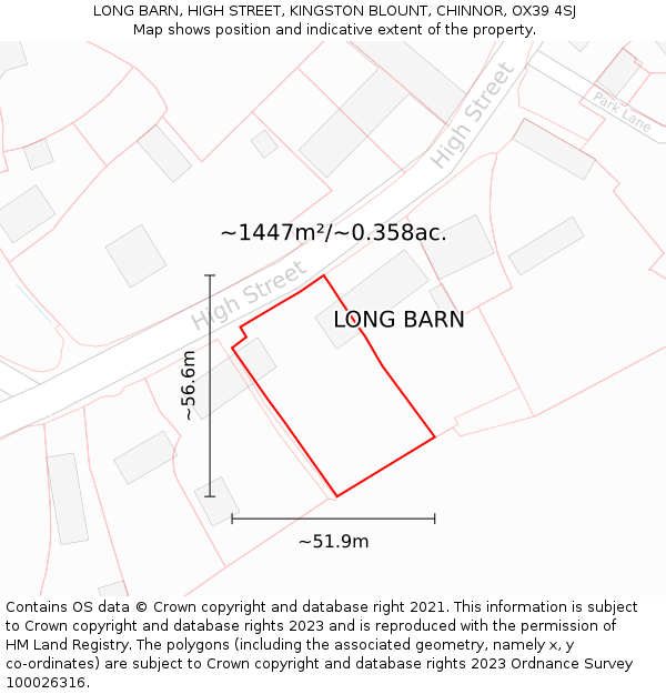 LONG BARN, HIGH STREET, KINGSTON BLOUNT, CHINNOR, OX39 4SJ: Plot and title map