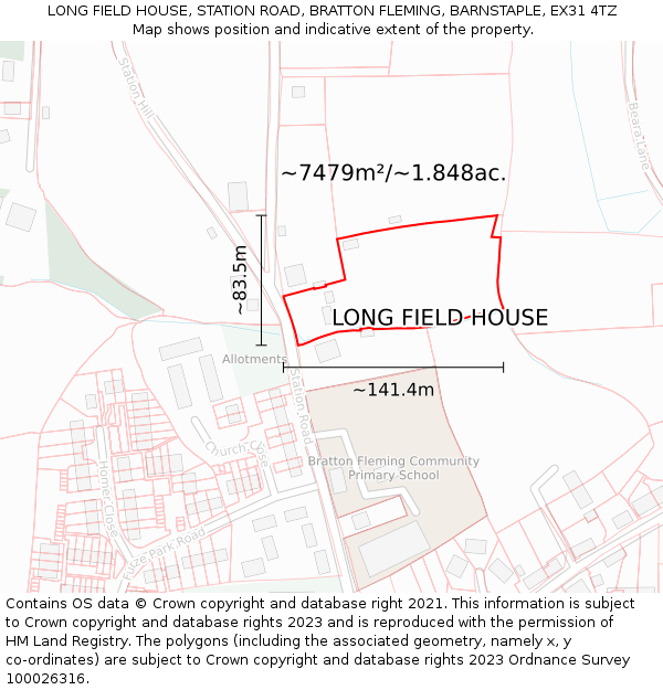 LONG FIELD HOUSE, STATION ROAD, BRATTON FLEMING, BARNSTAPLE, EX31 4TZ: Plot and title map