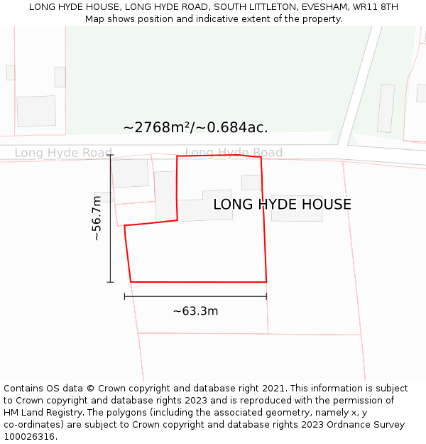 LONG HYDE HOUSE, LONG HYDE ROAD, SOUTH LITTLETON, EVESHAM, WR11 8TH: Plot and title map