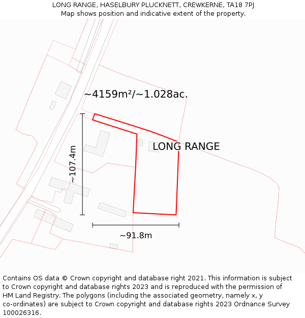 LONG RANGE, HASELBURY PLUCKNETT, CREWKERNE, TA18 7PJ: Plot and title map
