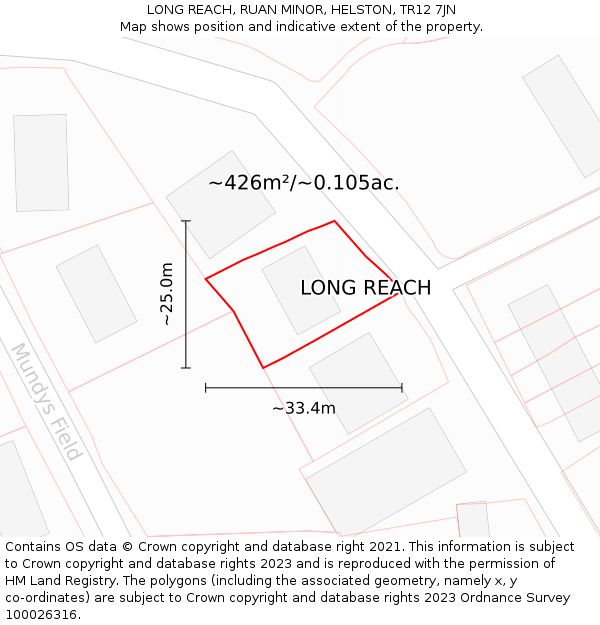 LONG REACH, RUAN MINOR, HELSTON, TR12 7JN: Plot and title map