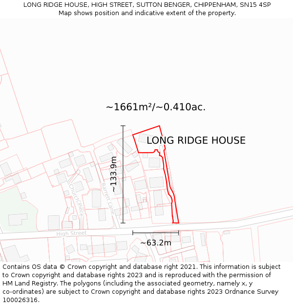 LONG RIDGE HOUSE, HIGH STREET, SUTTON BENGER, CHIPPENHAM, SN15 4SP: Plot and title map
