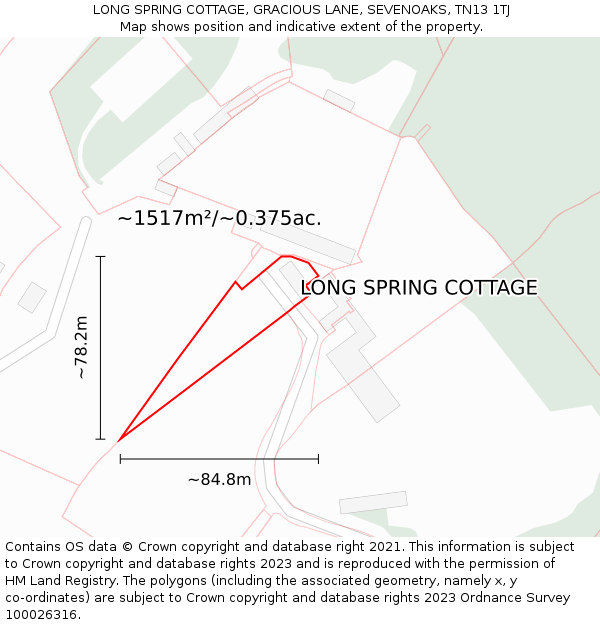 LONG SPRING COTTAGE, GRACIOUS LANE, SEVENOAKS, TN13 1TJ: Plot and title map