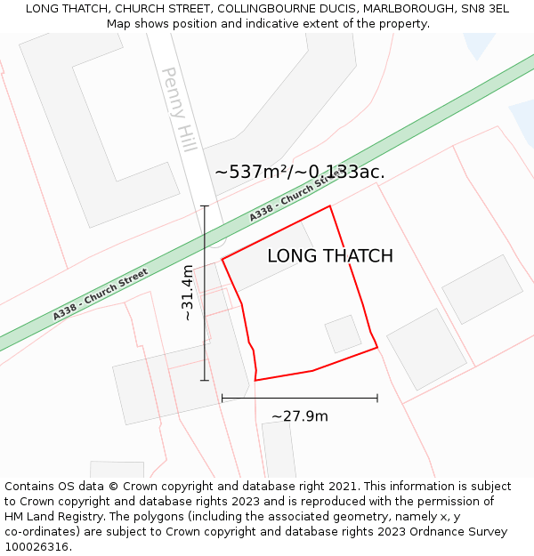 LONG THATCH, CHURCH STREET, COLLINGBOURNE DUCIS, MARLBOROUGH, SN8 3EL: Plot and title map