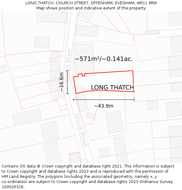LONG THATCH, CHURCH STREET, OFFENHAM, EVESHAM, WR11 8RW: Plot and title map