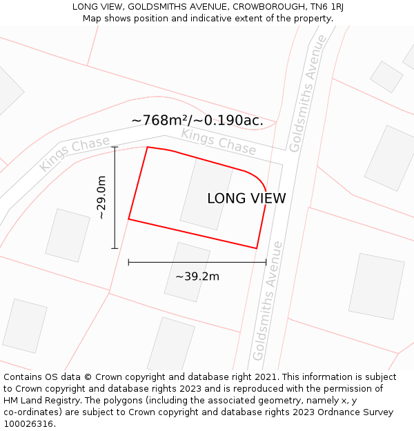 LONG VIEW, GOLDSMITHS AVENUE, CROWBOROUGH, TN6 1RJ: Plot and title map