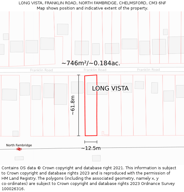 LONG VISTA, FRANKLIN ROAD, NORTH FAMBRIDGE, CHELMSFORD, CM3 6NF: Plot and title map