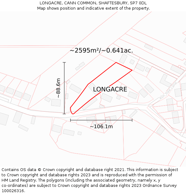 LONGACRE, CANN COMMON, SHAFTESBURY, SP7 0DL: Plot and title map