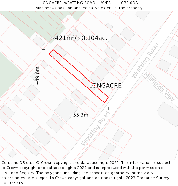 LONGACRE, WRATTING ROAD, HAVERHILL, CB9 0DA: Plot and title map