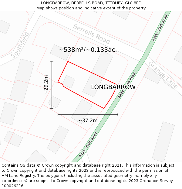 LONGBARROW, BERRELLS ROAD, TETBURY, GL8 8ED: Plot and title map
