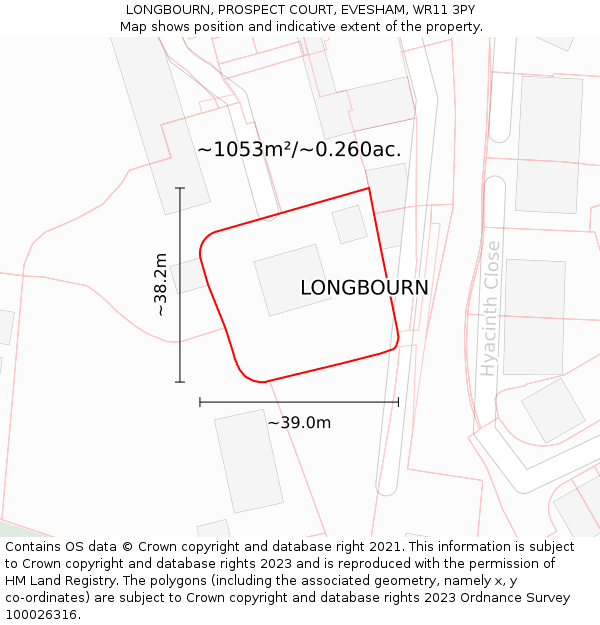 LONGBOURN, PROSPECT COURT, EVESHAM, WR11 3PY: Plot and title map