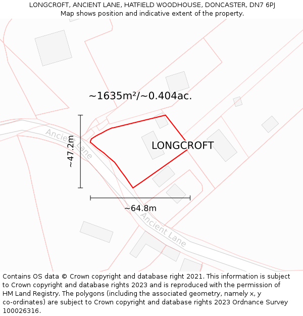 LONGCROFT, ANCIENT LANE, HATFIELD WOODHOUSE, DONCASTER, DN7 6PJ: Plot and title map