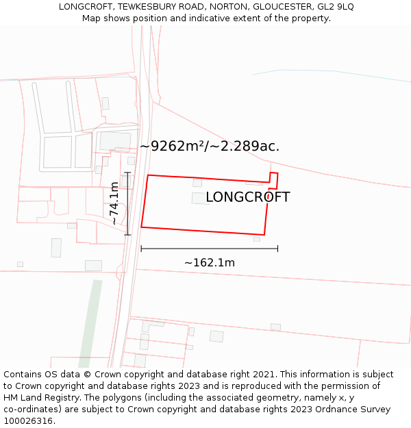 LONGCROFT, TEWKESBURY ROAD, NORTON, GLOUCESTER, GL2 9LQ: Plot and title map