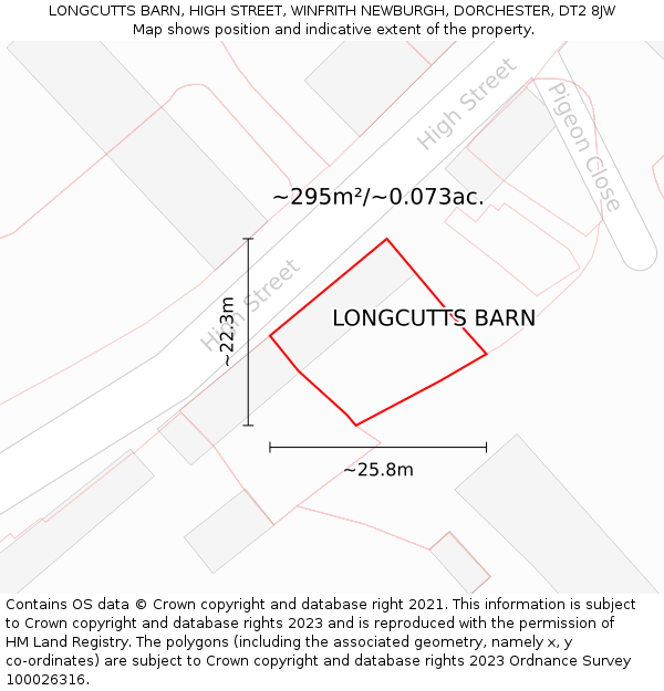 LONGCUTTS BARN, HIGH STREET, WINFRITH NEWBURGH, DORCHESTER, DT2 8JW: Plot and title map