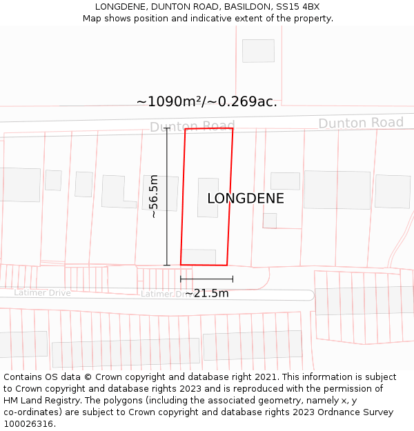 LONGDENE, DUNTON ROAD, BASILDON, SS15 4BX: Plot and title map