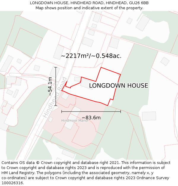 LONGDOWN HOUSE, HINDHEAD ROAD, HINDHEAD, GU26 6BB: Plot and title map
