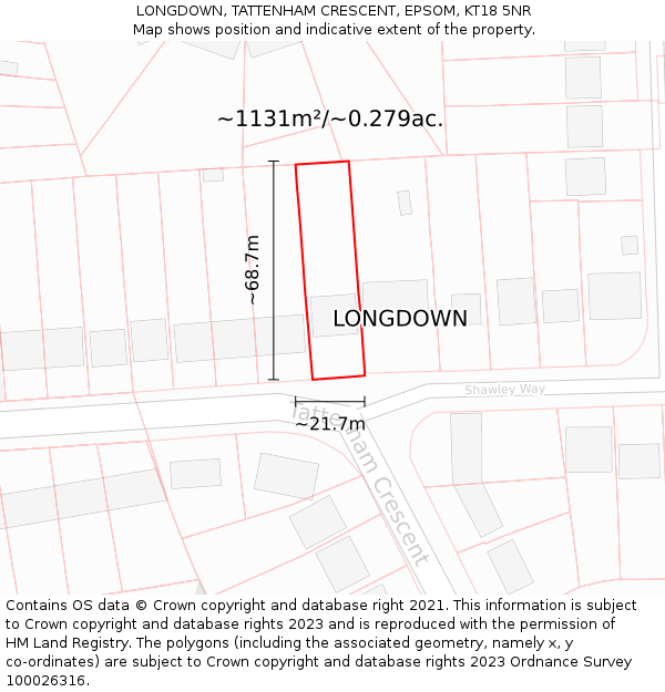 LONGDOWN, TATTENHAM CRESCENT, EPSOM, KT18 5NR: Plot and title map