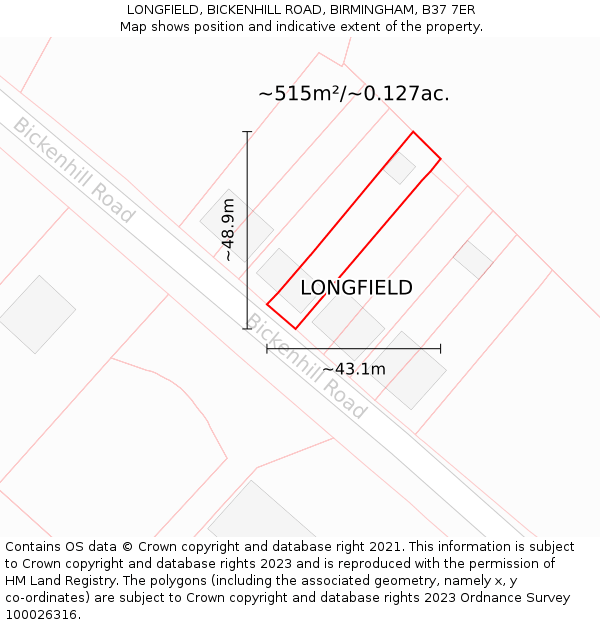 LONGFIELD, BICKENHILL ROAD, BIRMINGHAM, B37 7ER: Plot and title map