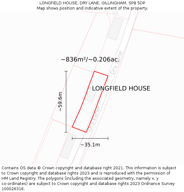 LONGFIELD HOUSE, DRY LANE, GILLINGHAM, SP8 5DP: Plot and title map