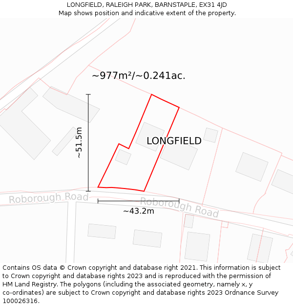 LONGFIELD, RALEIGH PARK, BARNSTAPLE, EX31 4JD: Plot and title map