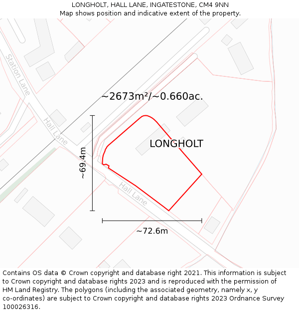 LONGHOLT, HALL LANE, INGATESTONE, CM4 9NN: Plot and title map