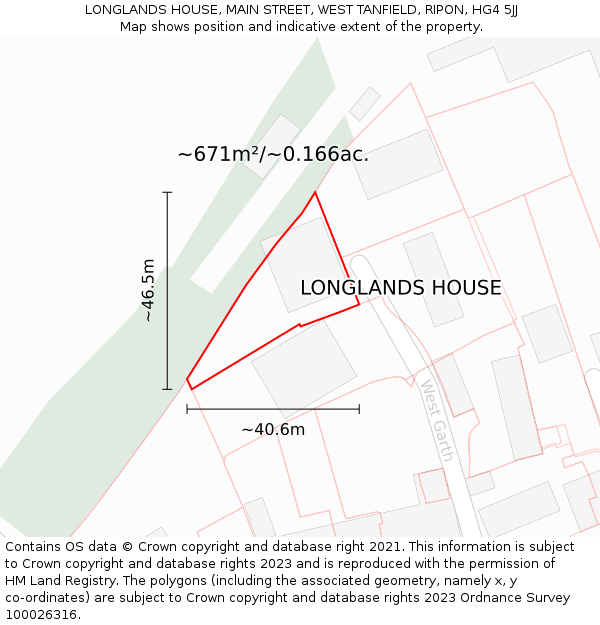 LONGLANDS HOUSE, MAIN STREET, WEST TANFIELD, RIPON, HG4 5JJ: Plot and title map