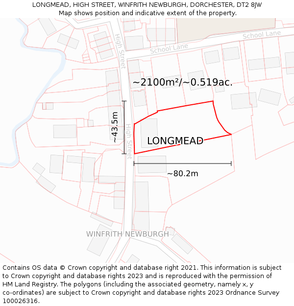 LONGMEAD, HIGH STREET, WINFRITH NEWBURGH, DORCHESTER, DT2 8JW: Plot and title map