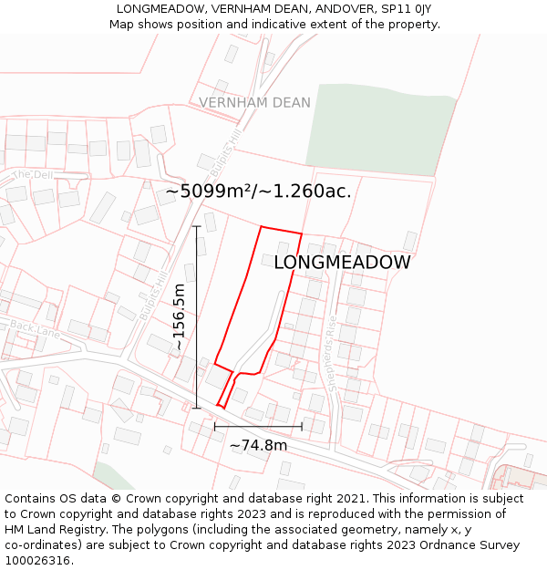 LONGMEADOW, VERNHAM DEAN, ANDOVER, SP11 0JY: Plot and title map
